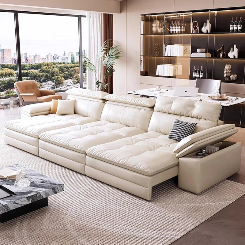 Genuine Leather Nordic Folding Recliner Sofa — White | KIMLUD