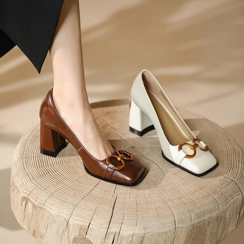 Patent Leather Square Buckle Pumps — Black | KIMLUD