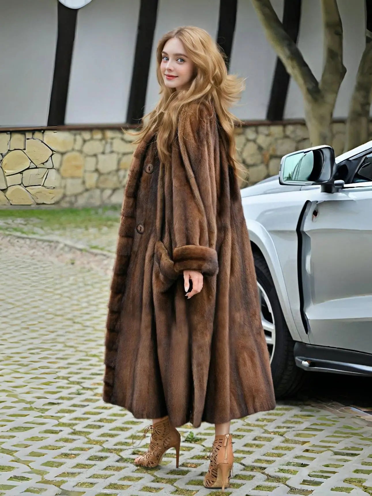 Faux Mink Fur Coat - Long Length - Dark Brown | KIMLUD