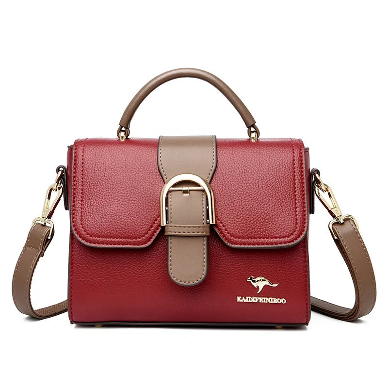 Genuine Cow Leather Shoulder Bag With Subtle Flap And Refined Hardware — Creamy Beige With Taupe Trim | KIMLUD