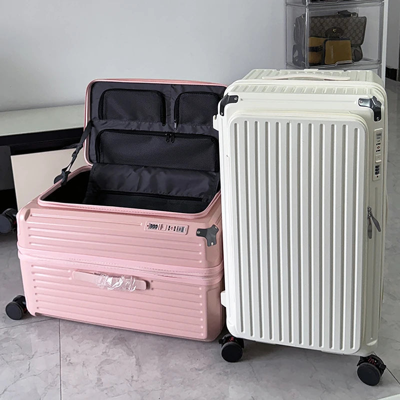 2025 New Side Opening Suitcase PC Large Capacity Luggage with USB Cup Holder 34 inch Password Trolley Case 20" Travel Suitcases