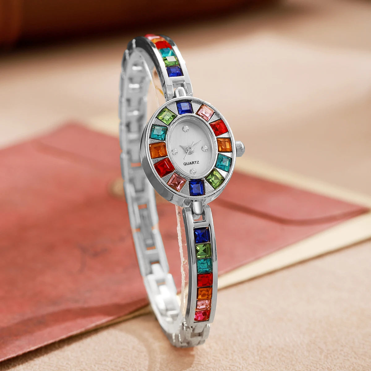 Rhinestone Watch Crystal Bracelet Band — Silver | KIMLUD