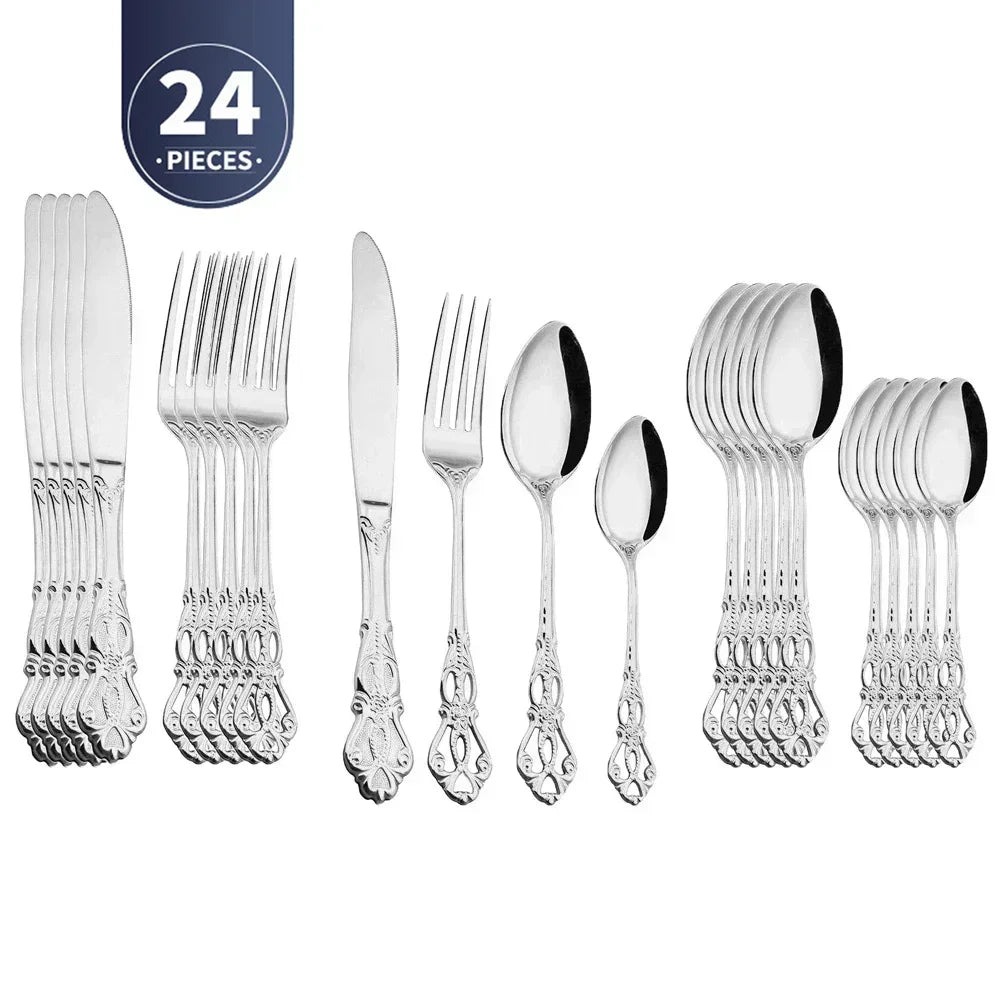 Gold-Plated Stainless Steel Cutlery Set Royal European Spoon Fork Collection — Golden | KIMLUD