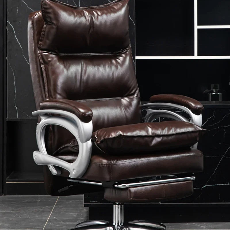 Leather Executive Chair Ergonomic High Back 135-Degree Footrest Recliner With Lumbar Massage — Black | KIMLUD