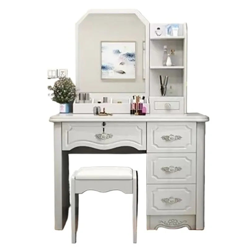 Satin Minimalist Vanity Table With Storage — White | KIMLUD