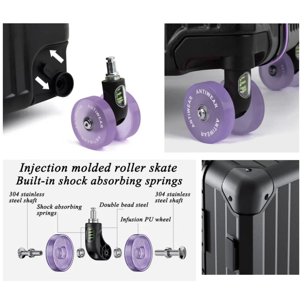 Wide Handlebar Travel Balance Trolley Suitcase with Colorful Silent Wheels TSA Lock Rolling Luggage Large Capacity PC Material