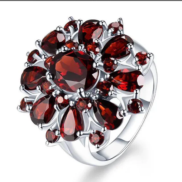 Milangirl Multicolor Purple Flower Waterdrop Crystal Zircon Rings for Women Female Wedding Engagement Bridal Banquet Jewelry