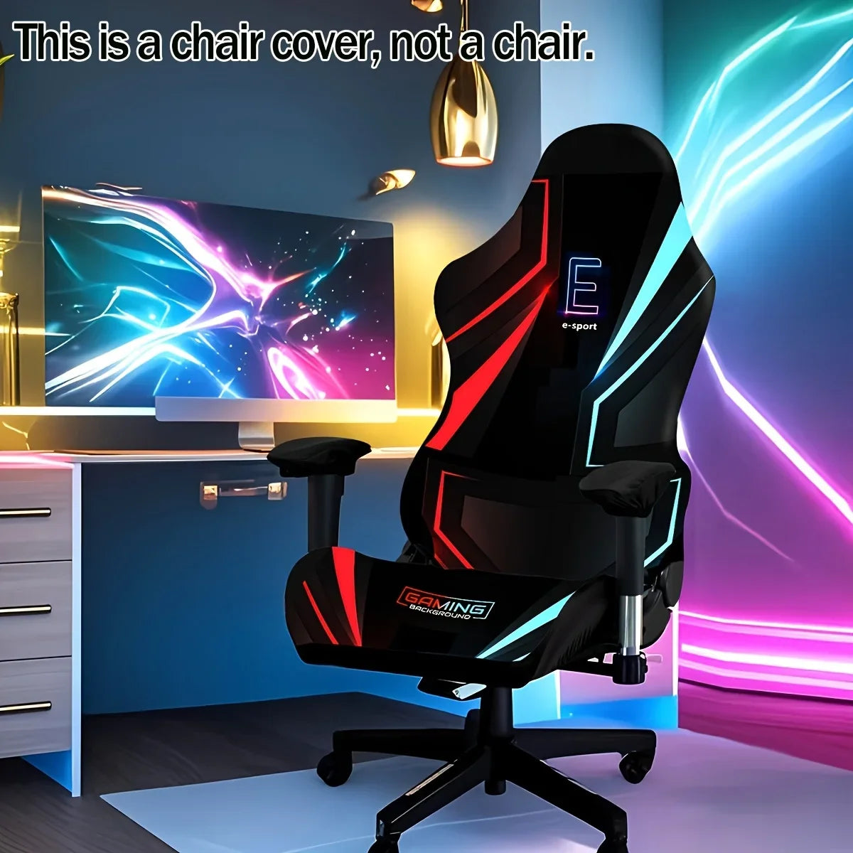 One-Piece Stretch Gaming Chair Cover Brilliant Green Light Chair Cover High Elasticity for Office Gaming Chairs Home Decoration