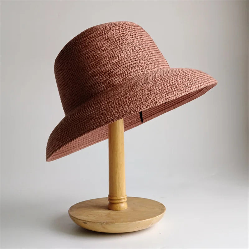 Panama Straw Floppy Sun Hat — Black With Ivory Ribbon | KIMLUD