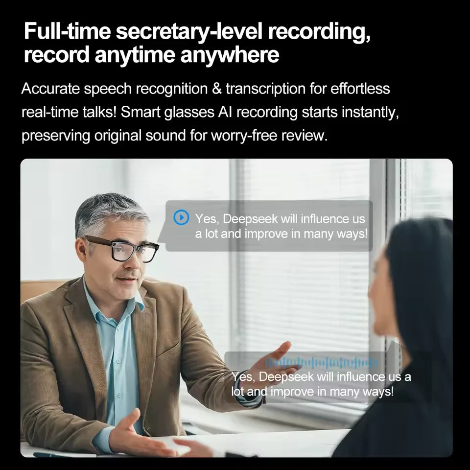 Black-Frame Smart Glasses Color-Changing Lenses AI Translator 720P Video — Black | KIMLUD