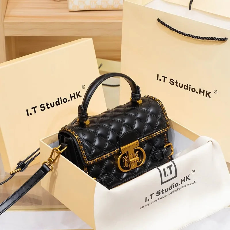 PVC Crossbody Mini Square Bag Leather Look — Black | KIMLUD