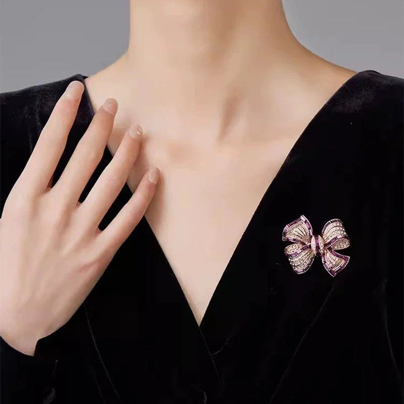 Crystal Bowknot Brooch With Rhinestone Accent — Blue | KIMLUD