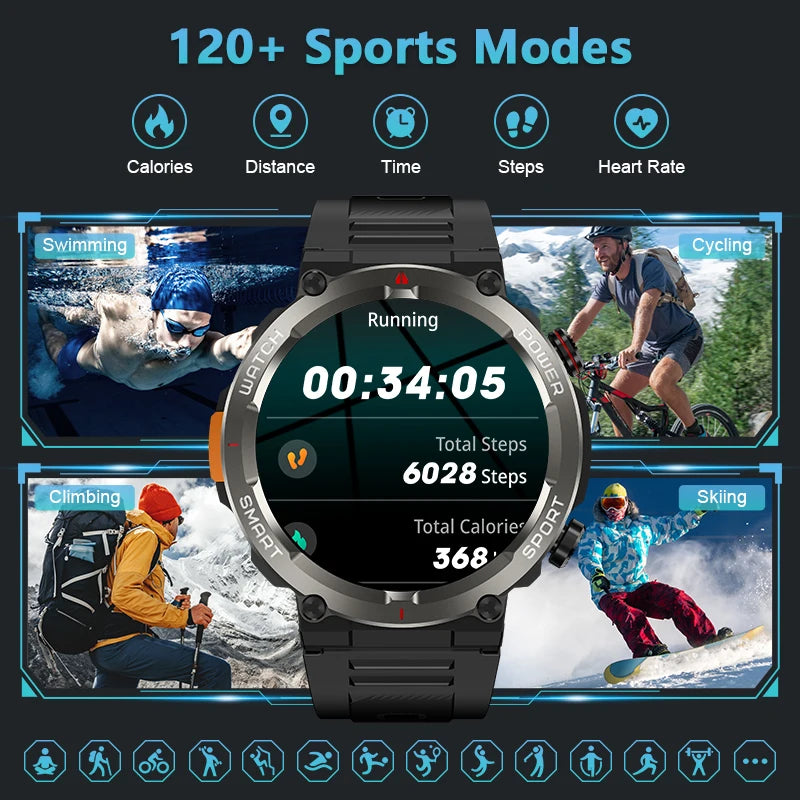 Blackview W50 Pro Waterproof Smart Watch with LED Flashlight 960mAh Battery Life Bluetooth Call Outdoor Watches for Man Woman