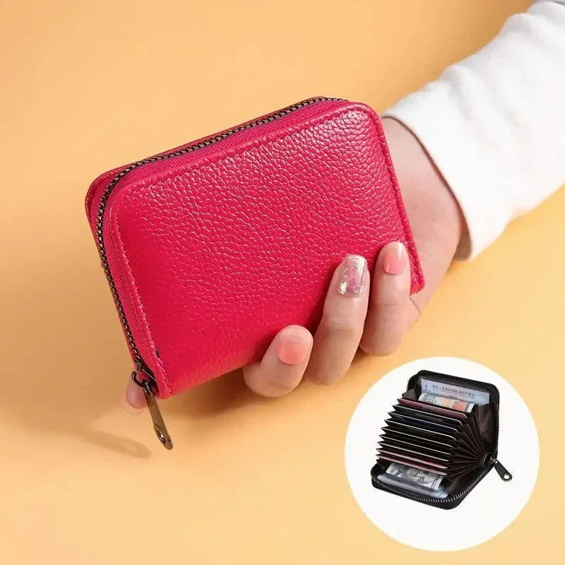 PU Leather Card Holder Wallet Multi-Slot — Black | KIMLUD