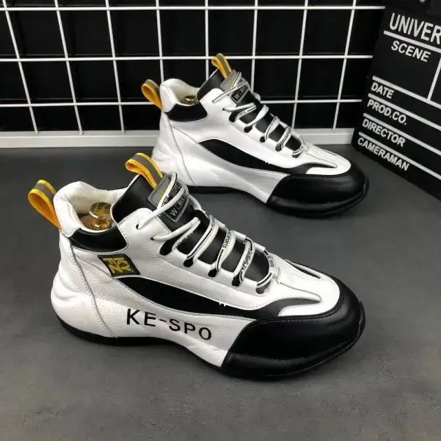 Men High Top Chunky Sneakers Fashion Casual Microfiber Leather Mesh Breathable Increased Internal Cover Bottom Platform Shoes