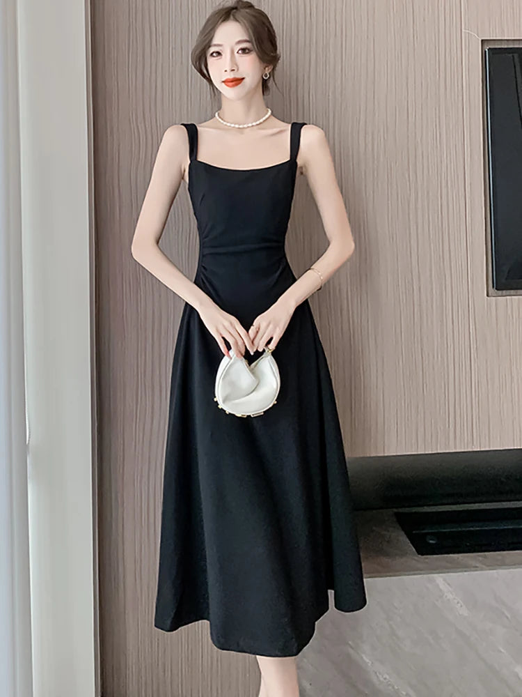 Square-Collar Bodycon Midi Dress Long — White | KIMLUD