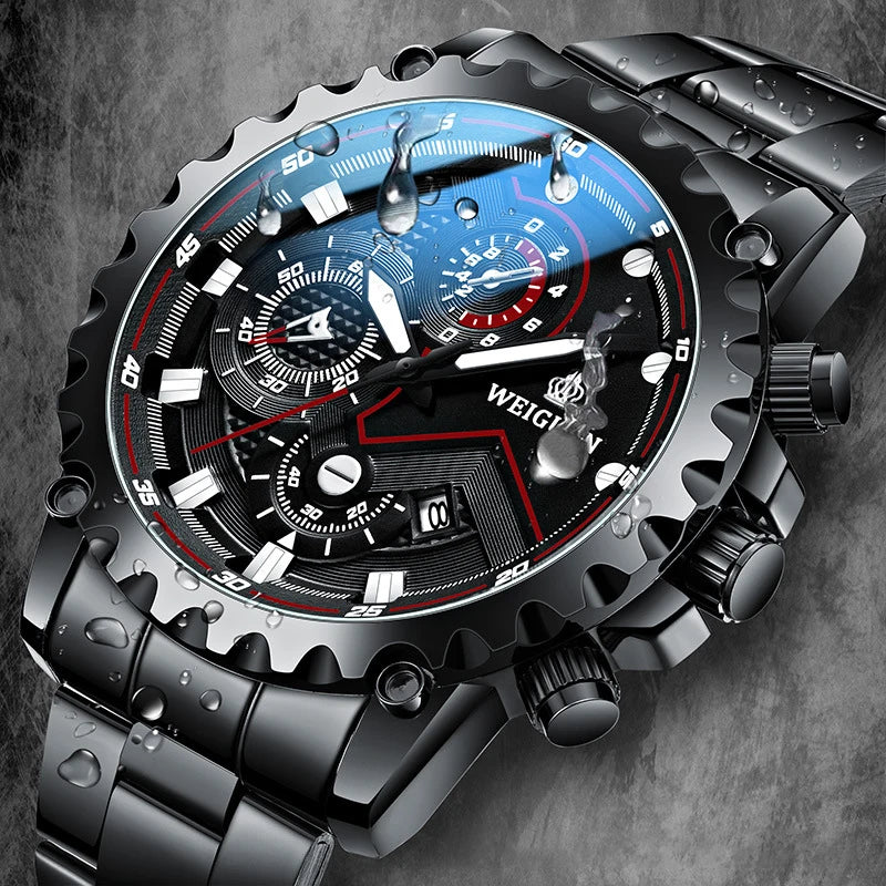 Men's Watch Black Warrior Authentic Trendy Stainless Steel Waterproof Luminous Calendar Male Fashion Quartz Clock Watches Gift