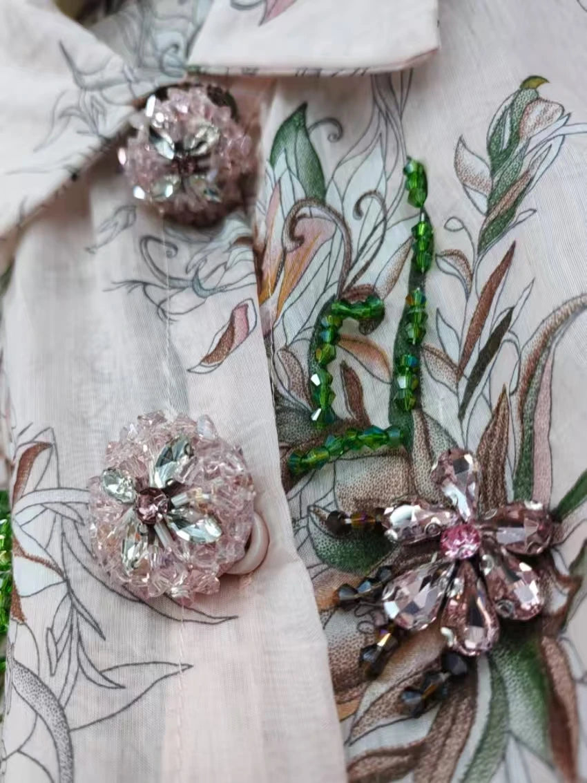 Blouse – Sparkle Diamond Crystal Stitch – Cotton Linen | KIMLUD