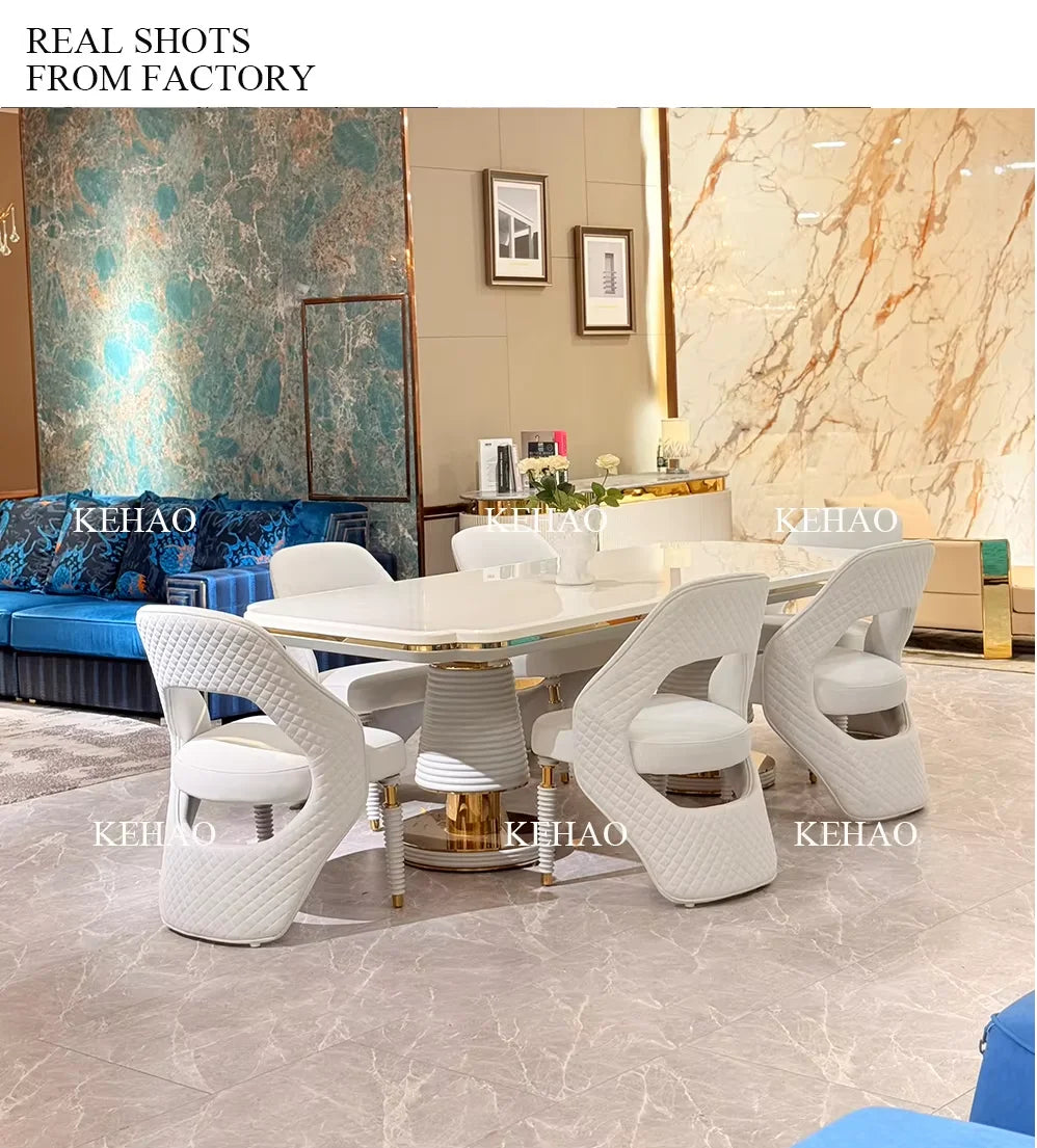 Marble Top Dining Table Set With Eight To Ten Chairs — Ivory | KIMLUD