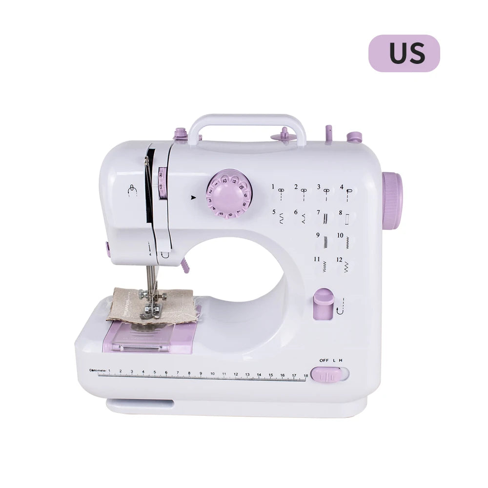 Portable Mini Electric Sewing Machine for Beginners 12 Stitches Foot Pedal Night Light Speed Control for DIY Home Sewing Mending