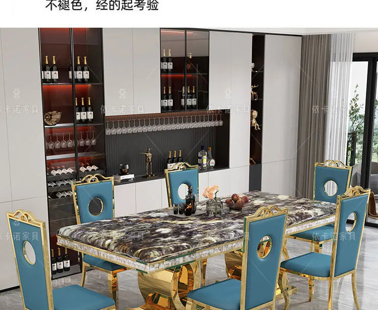 Marble Dining Table Set With Gold-Tone Frame — White | KIMLUD