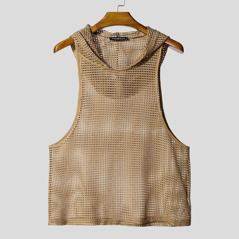 Mesh Hooded See-Through Tank Top For Nightlife — Black | KIMLUD