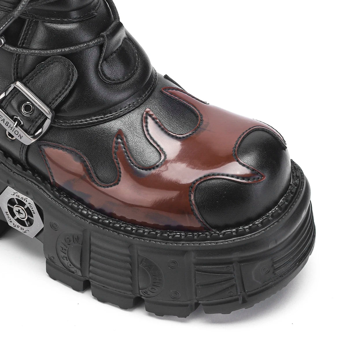 Mid-Calf Boots – Heavy Metal Decoration – Dark Cyberpunk | KIMLUD