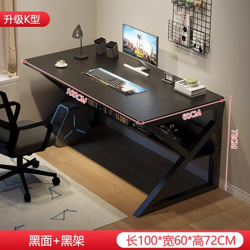 Steel Frame Gaming Desk With K-Shaped Legs — Charcoal Black | KIMLUD