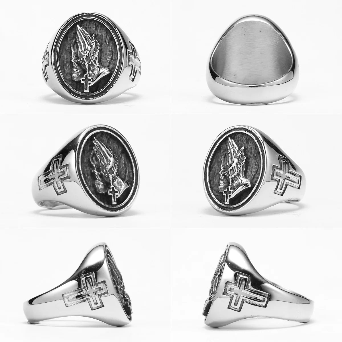 Pray Hand Cross Stainless Steel Men Rings Punk New In For Male Women Fashion Jewelry Creativity Gift Wholesale Dropshiping
