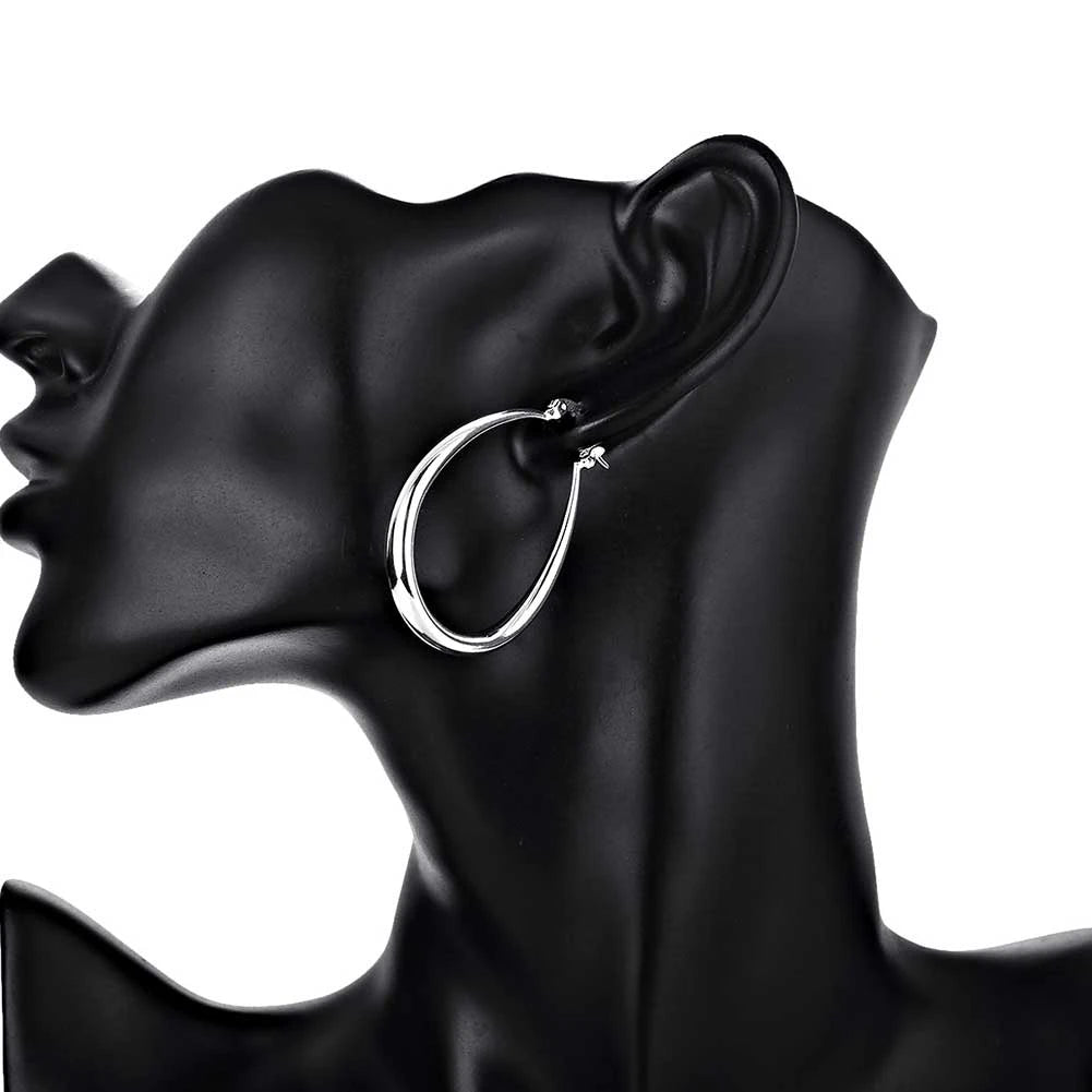 Sterling Silver Hoop Earrings 41mm Smooth Circle — Silver | KIMLUD
