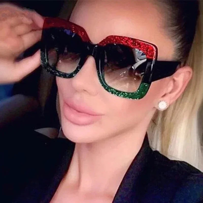 Oversized Glitter Plastic Sunglasses — Multicolor | KIMLUD