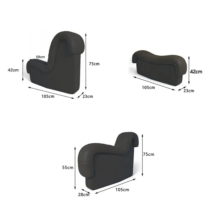 Leather Lux Curved Modular Sofa Set — Black | KIMLUD