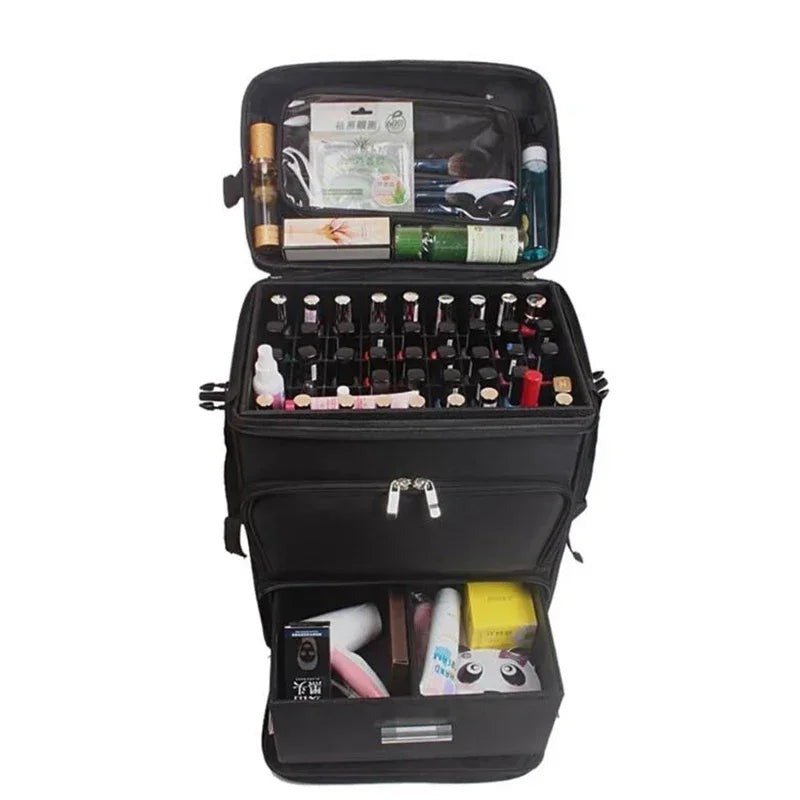 Women Nail Cosmetic Bag Beauty Suitcase Trolley Large Makeup Box Professional