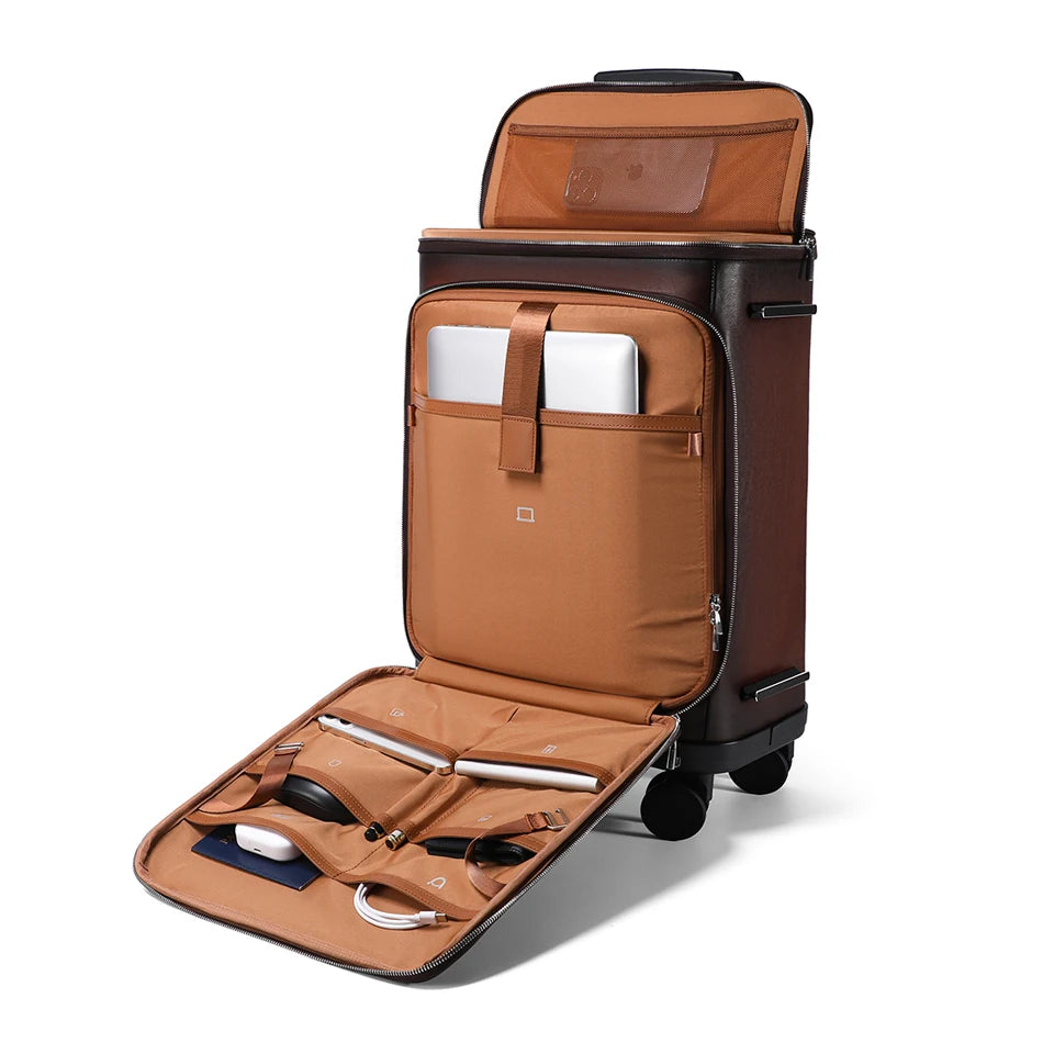 Cowhide Leather Suitcases Hard Shell — Black | KIMLUD