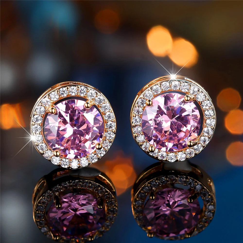 Zircon Stud Earrings Round Stone — Multicolor | KIMLUD
