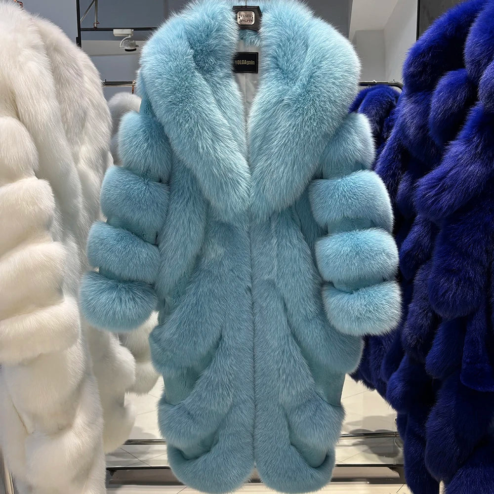 YOLOAgain Real Fox Fur Jacket For Women Luxury Natural Fox Fur Coat Winter Outerwear