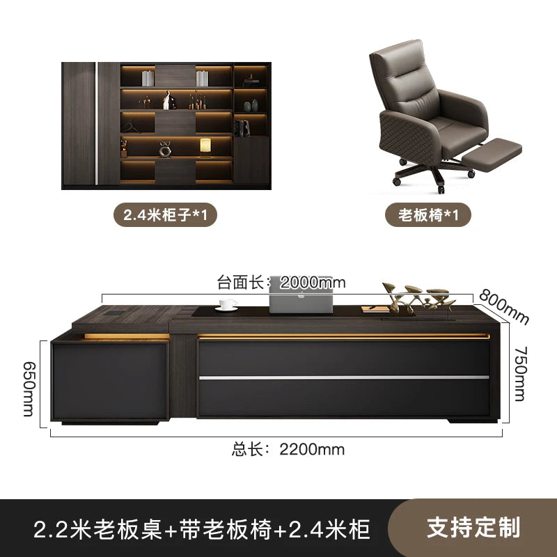 Wooden Desk With Drawers — Charcoal Black | KIMLUD