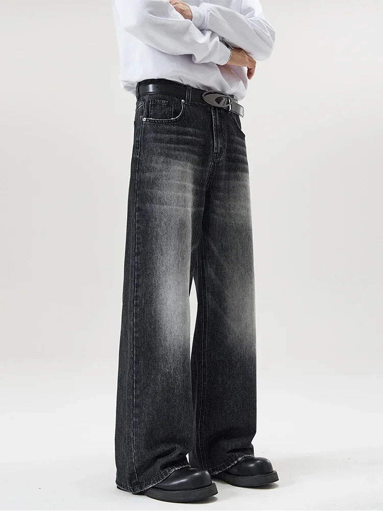 4 Colors Autumn Vintage Distressed Men's Baggy Straight Jeans Fashion Korean High Street Denim Pants Streetwear Male Trousers