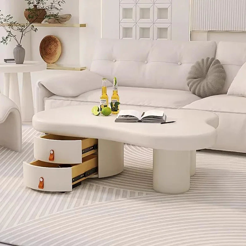 Solid Wood Coffee Table Minimalist Modern Space Saving — White | KIMLUD