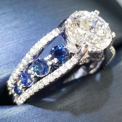 KIMLUD, CAOSHI Luxury Blue Crystal Stone Rings with Tiny Flower Cubic Zirconia Pretty Women's Jewelry Elegant Engagement Accessories, KIMLUD Womens Clothes