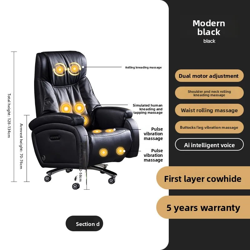 Genuine Leather Executive Office Chair Massage — Cream | KIMLUD