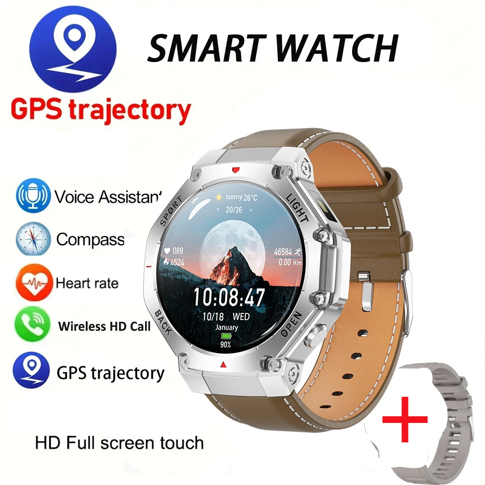 KIMLUD, 2025 New LED Smart Watch Men's HD AMOLED Bluetooth Call Waterproof Smartwatch Heart Rate Monitoring Women's Health Smart Watches, Leather Brown, KIMLUD APPAREL - Womens Clothes