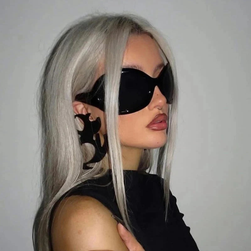 Oversized Punk Oval Sunglasses UV400 — Black | KIMLUD
