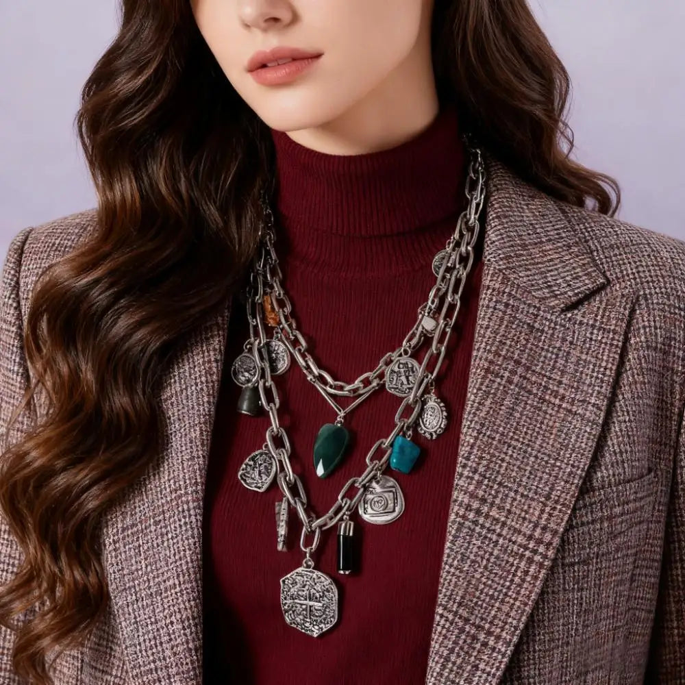 Irregular Shape Pendants Necklaces Multi-Layered Design — Silver | KIMLUD