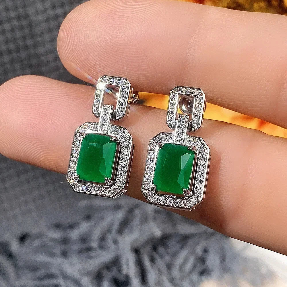 Cubic Zirconia Drop Earrings Water-Drop Inlaid — Emerald | KIMLUD
