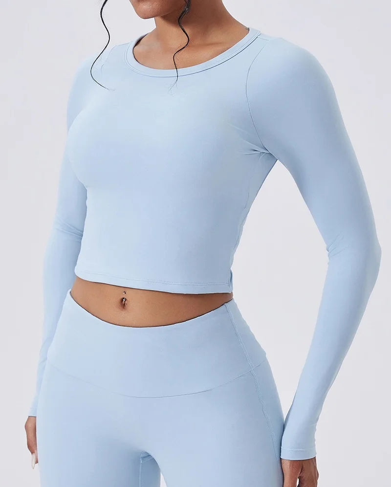 Cloud Hide Yoga Shirt Sexy Back Long Sleeve — Gray | KIMLUD
