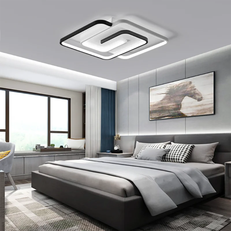 KIMLUD, Bedroom Led Chandelier Light Black White Square Modern Ceiling Lamp Attic Living Room Dining Kitchen Interior Fixture, KIMLUD Womens Clothes