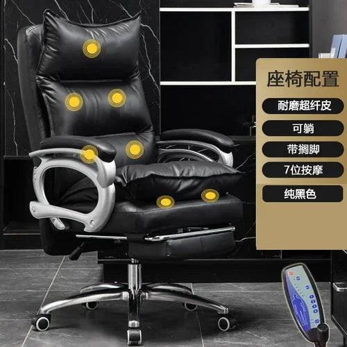Leather Executive Chair Ergonomic High Back 135-Degree Footrest Recliner With Lumbar Massage — Black | KIMLUD