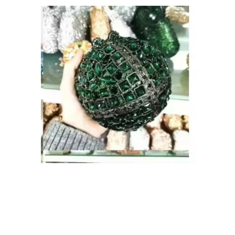 Woman Silver Crystal Stone Ball Shape Evening Bag Banquet Birthday Party Gift Lady Handbag Wedding Bridal Diamond Hollow Purse