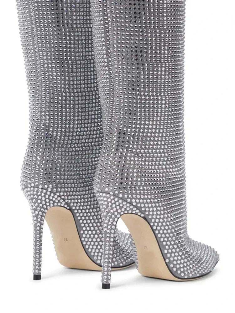 2025Women's New European and American Fashion Show Starry Sky High-heeled Rhinestone Pointed Nightclub Four Seasons Boots